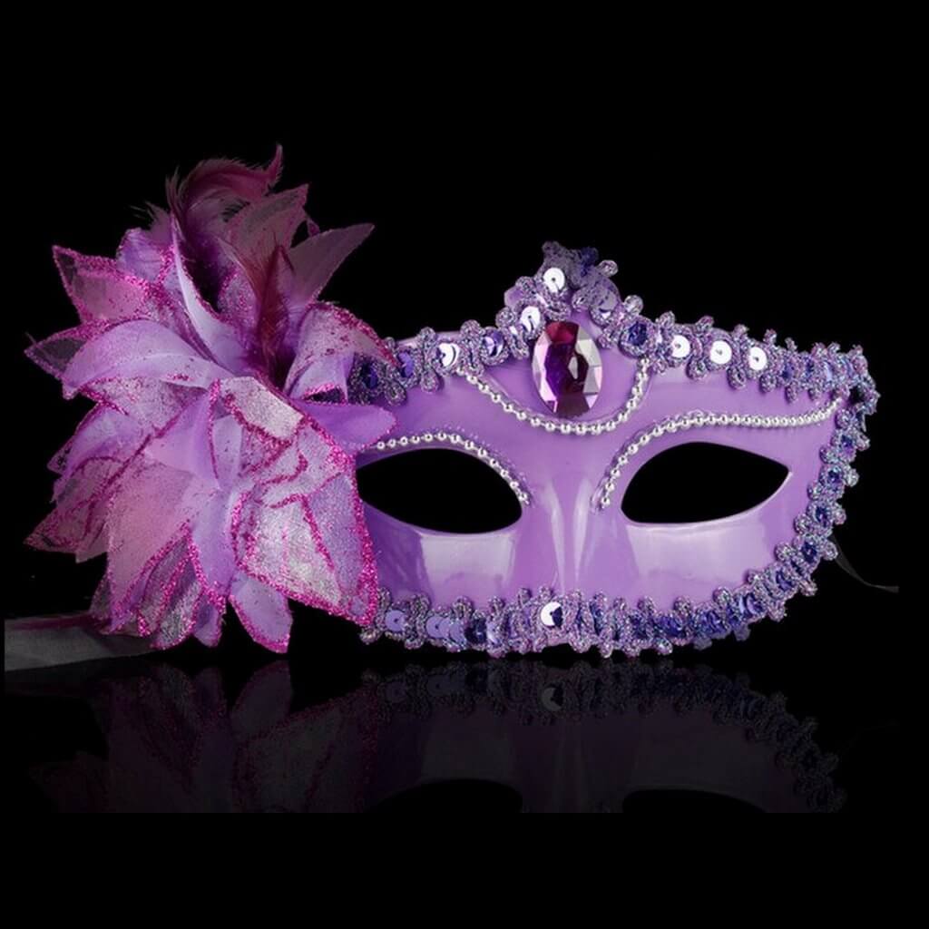 Elegant Lace Masquerade Mask with Flower for Women - Purple