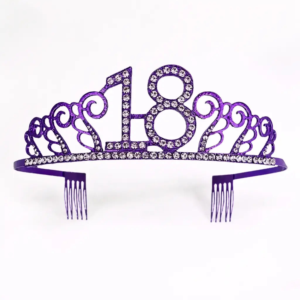 Metal Rhinestone Age 18 Birthday Purple Tiara