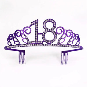 Metal Rhinestone Age 18 Birthday Purple Tiara