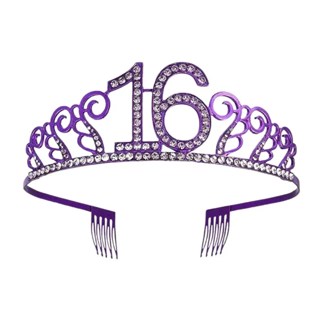 Metal Rhinestone Age 16 Birthday Purple Tiara