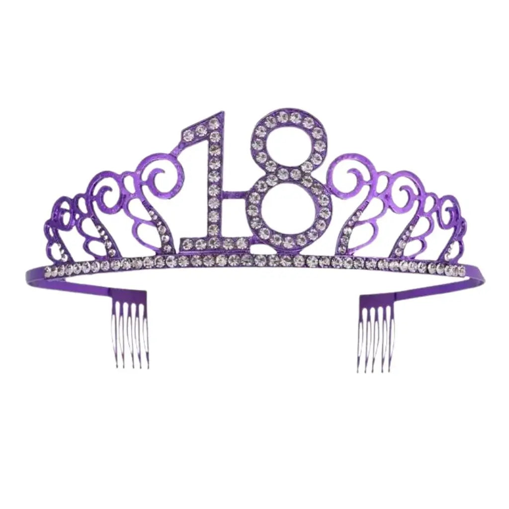 Metal Rhinestone Age 18 Birthday Purple Tiara