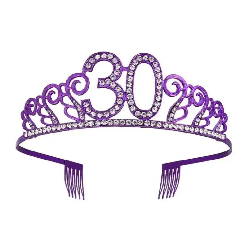 Metal Rhinestone Age 30 Birthday Purple Tiara