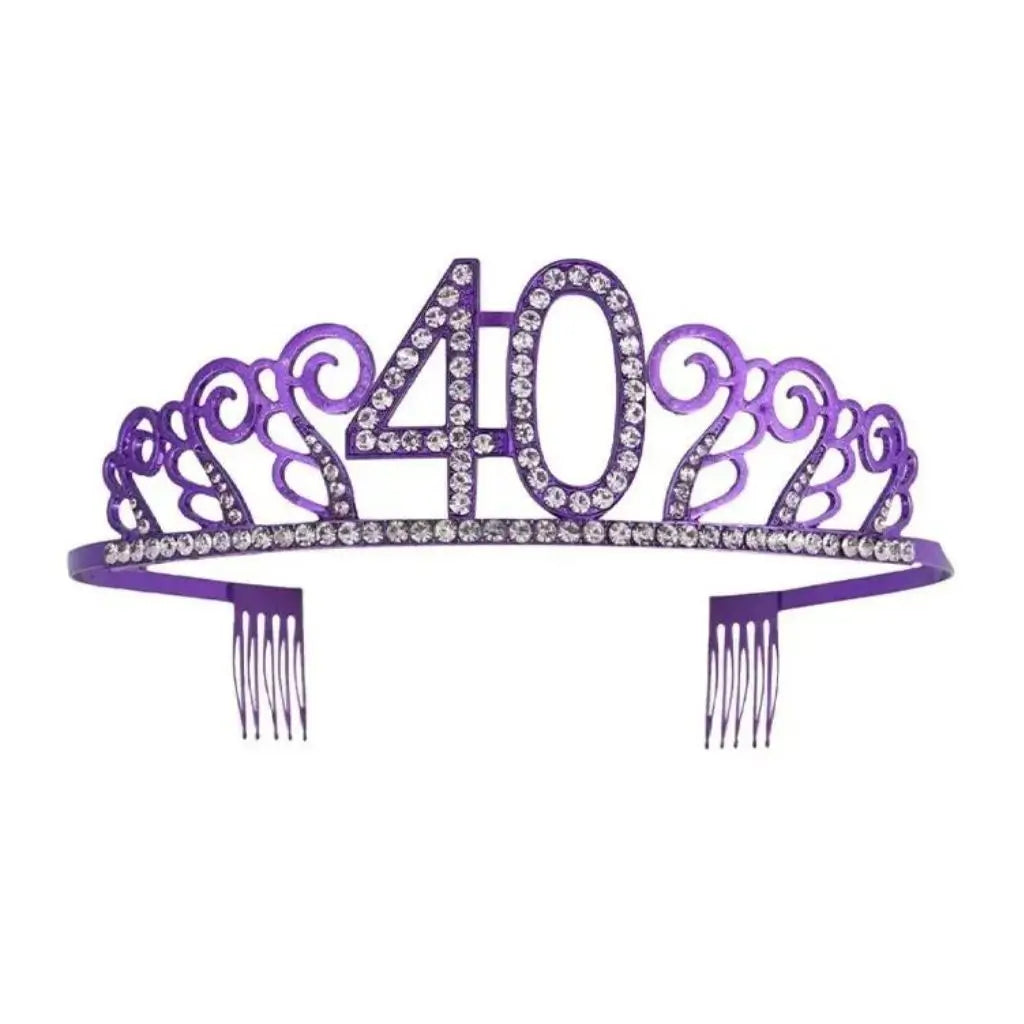 Metal Rhinestone Age 40 Birthday Purple Tiara