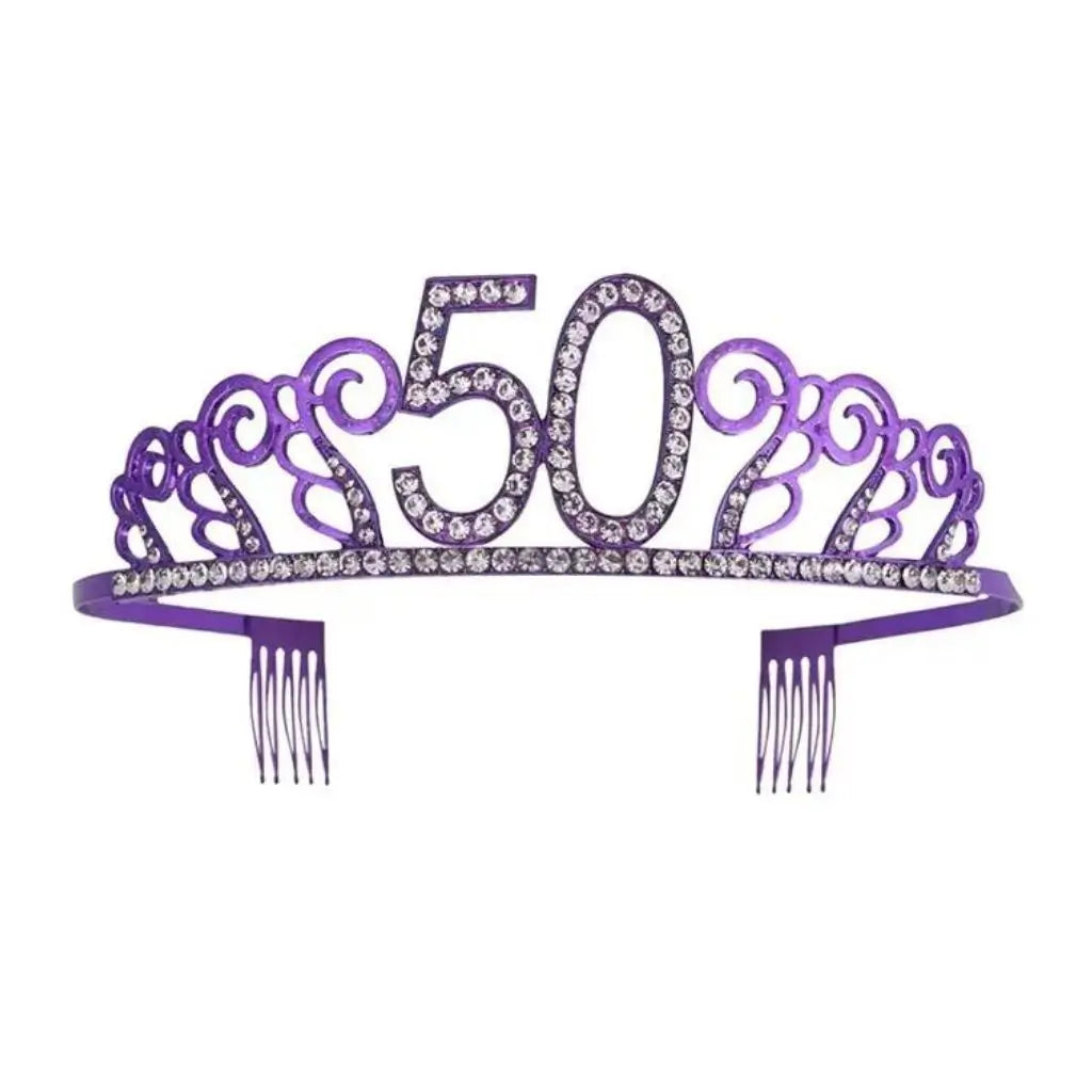 Metal Rhinestone Age 50 Birthday Purple Tiara