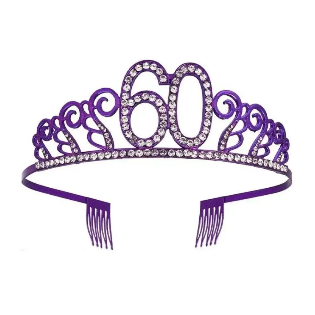 Metal Rhinestone Age 60 Birthday Purple Tiara