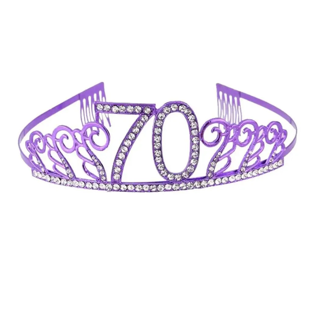 Metal Rhinestone Age 70 Birthday Purple Tiara