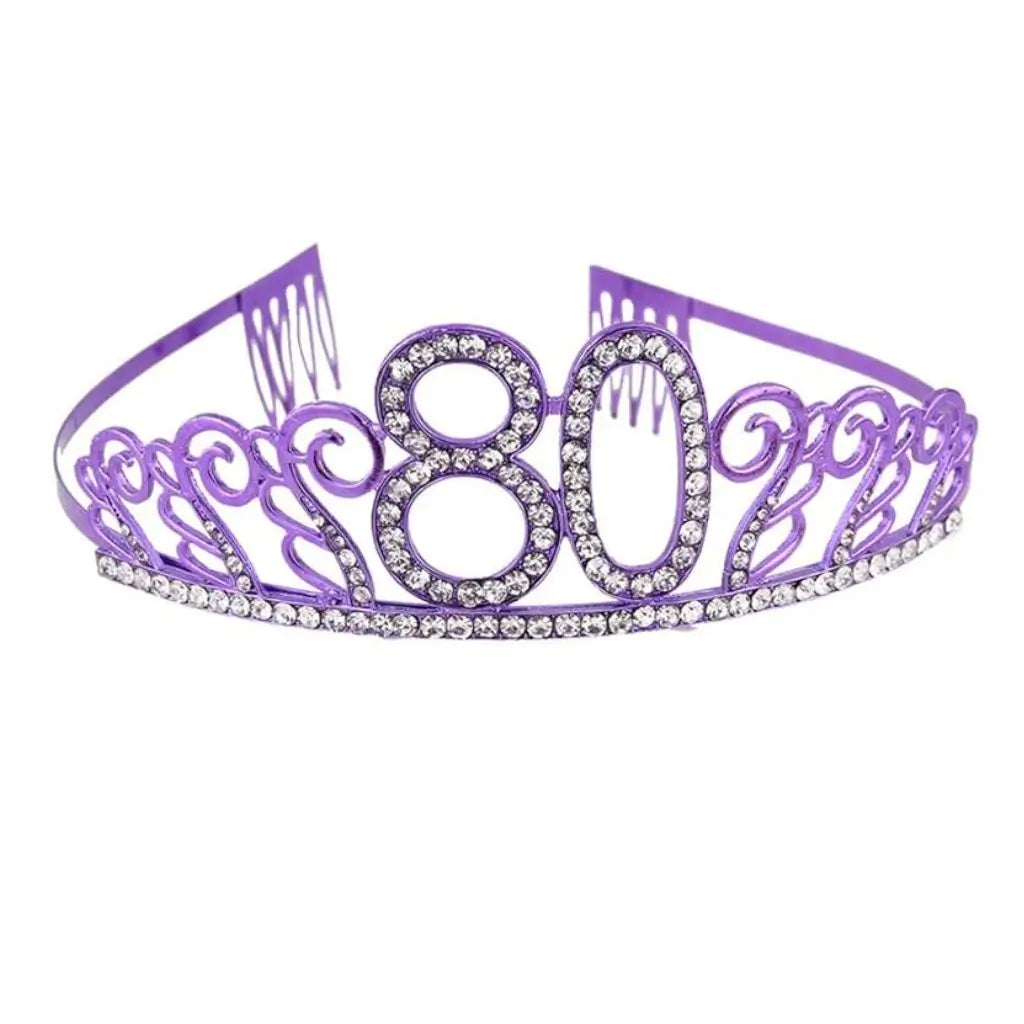 Metal Rhinestone Age 80 Birthday Purple Tiara