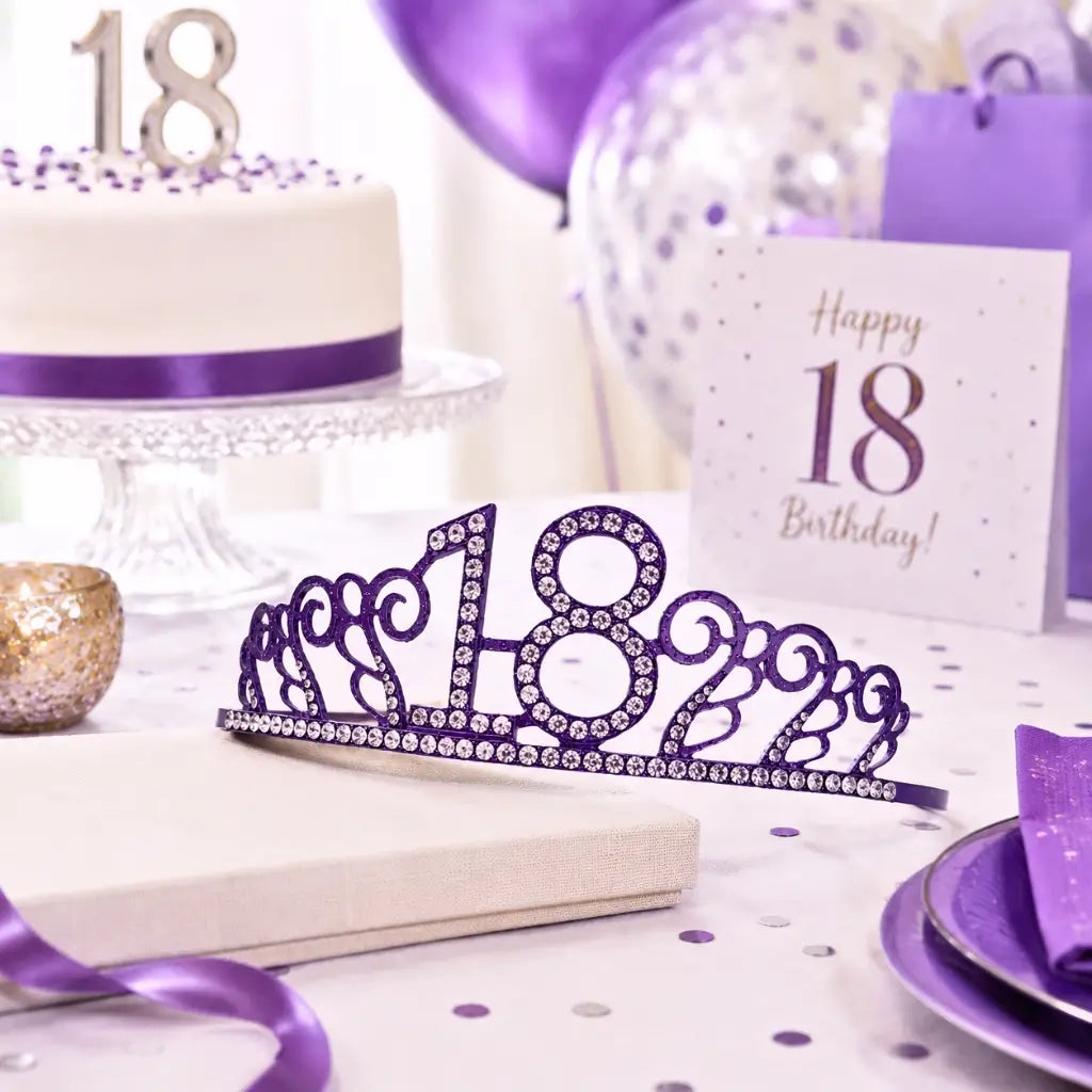 Metal Rhinestone Age 18 Birthday Purple Tiara