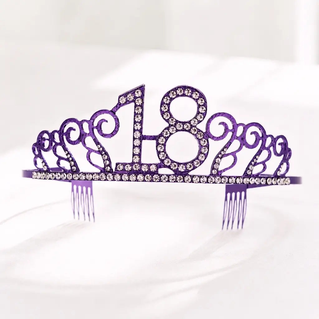 Metal Rhinestone Age 18 Birthday Purple Tiara