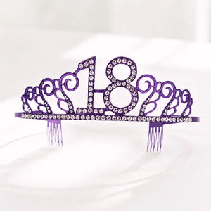 Metal Rhinestone Age 18 Birthday Purple Tiara