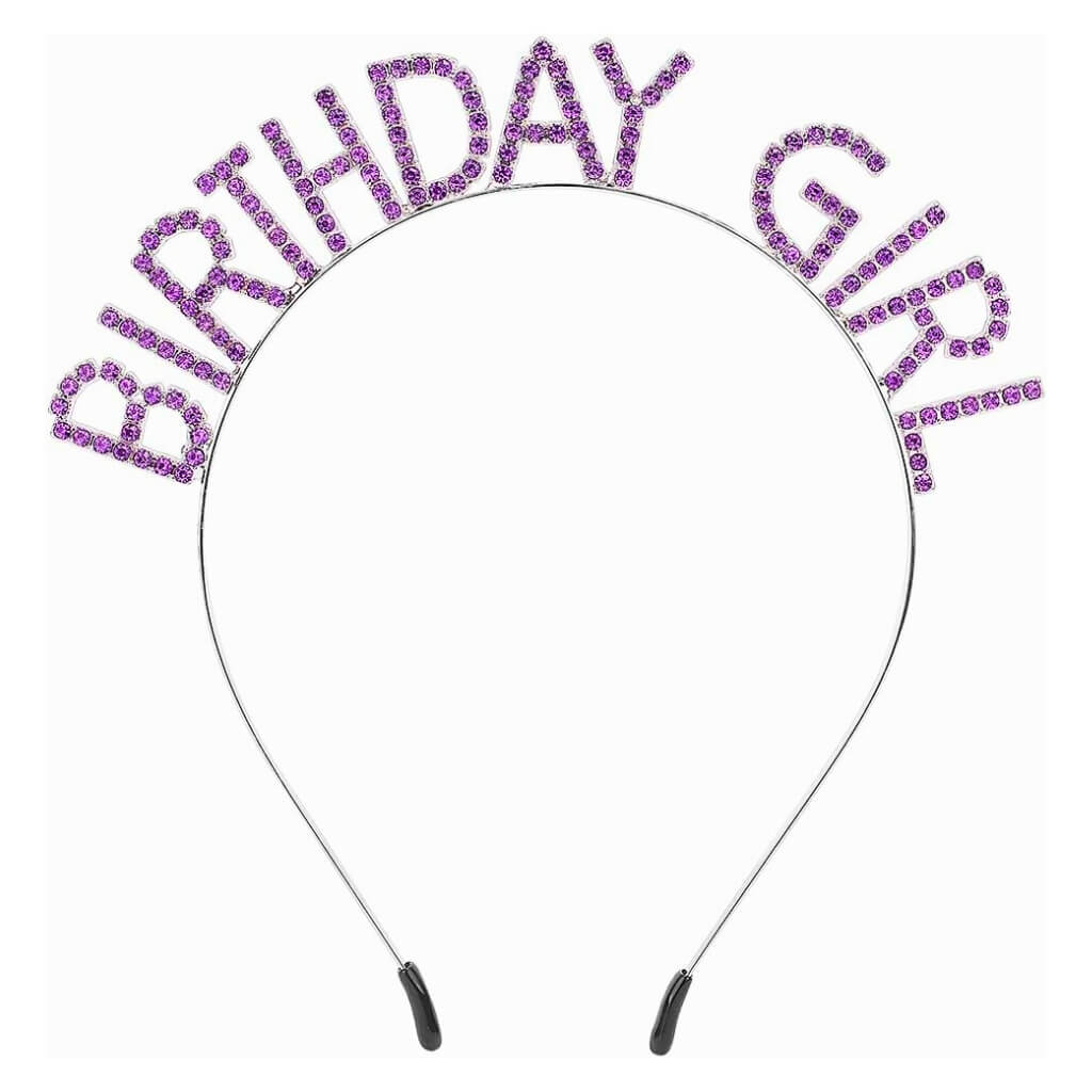 Purple Metal Rhinestone Birthday Girl Headband