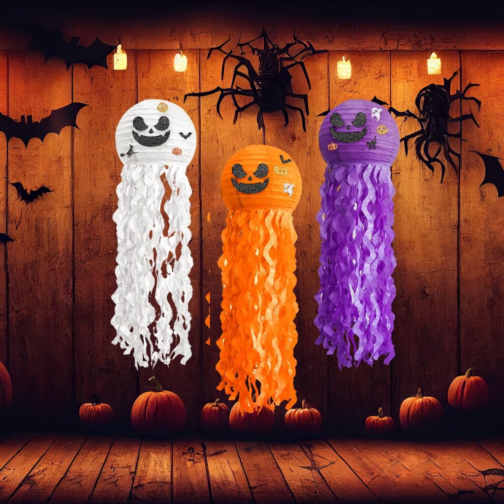 Large Purple Creepy Ghost with Tassels Halloween Lantern party decorations