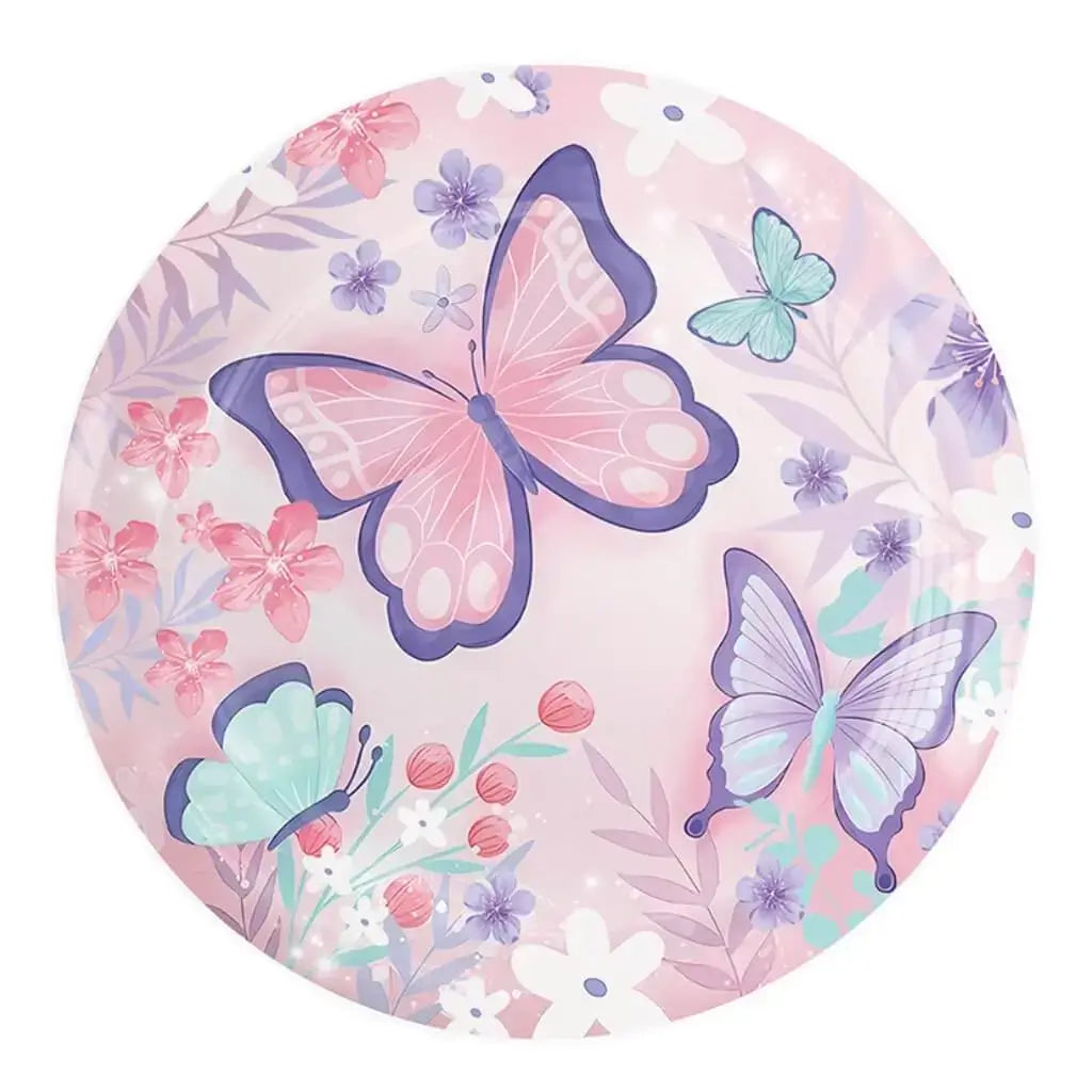 Watercolour Floral Pink Purple Butterfly Paper Lunch Plates 18cm 8pk