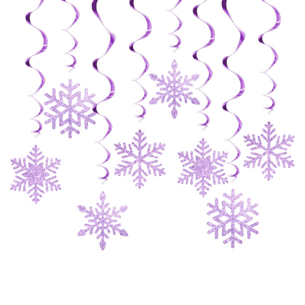 Purple Snowflake Hanging Spiral Swirls 8pk christmas decorations