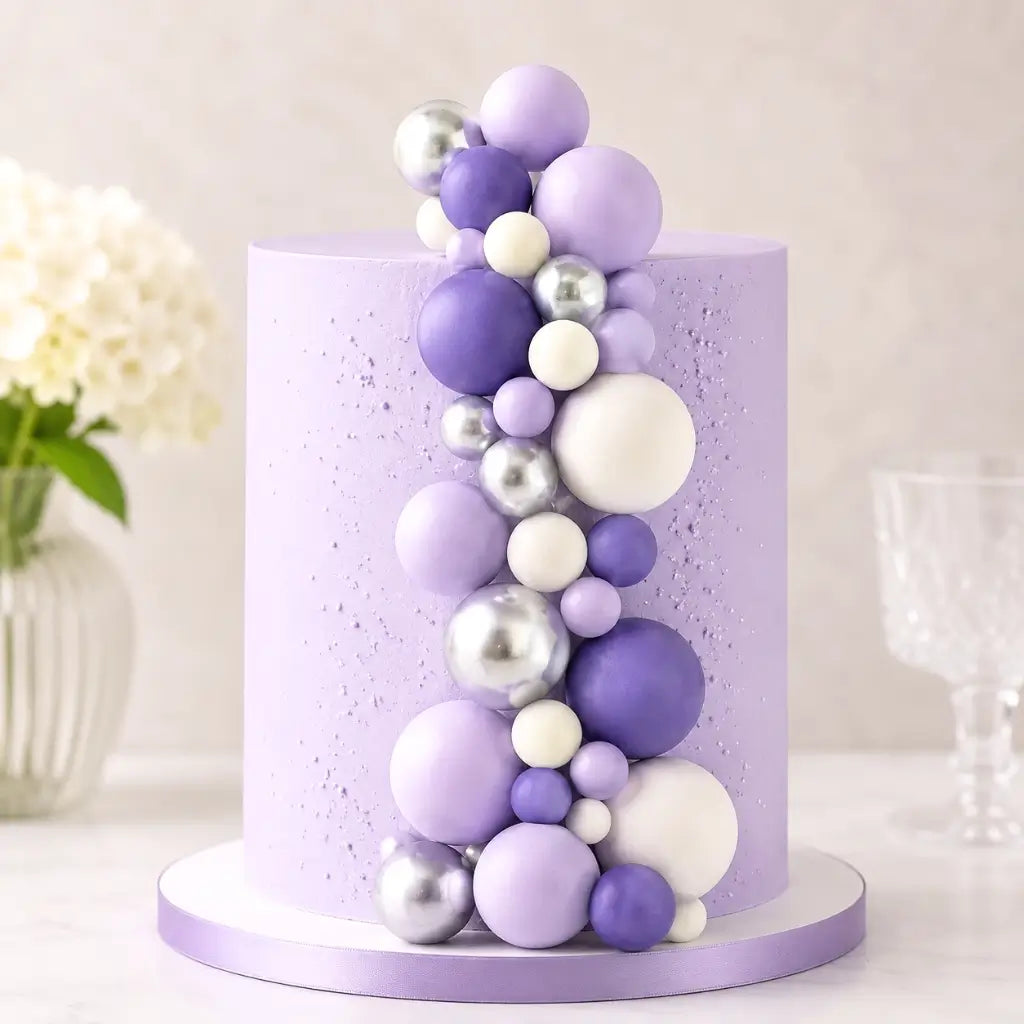 Purple Lilac White Silver Cake Decoration Balls