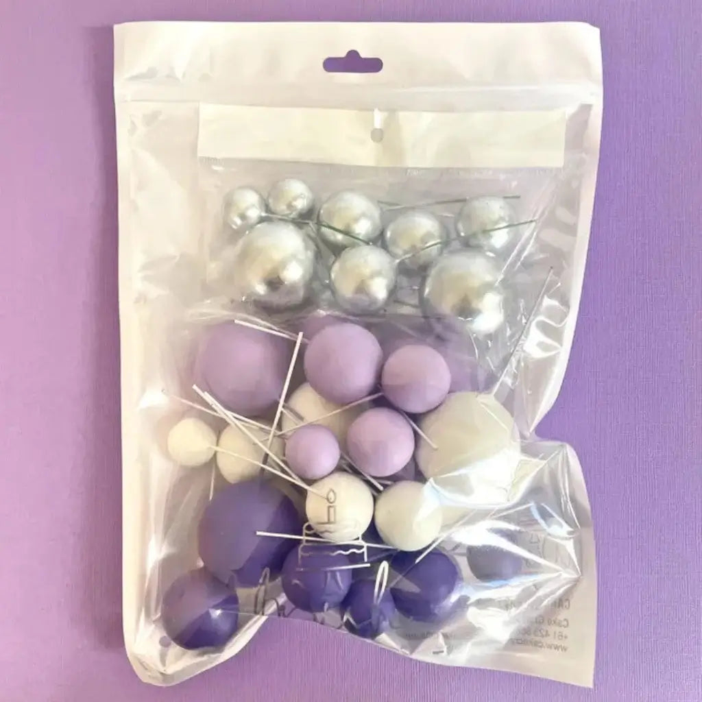 Purple and Silver Cake Decorating Balls for Birthdays