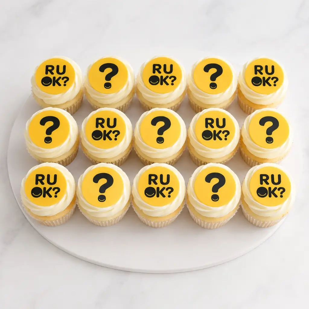 R U OK? Day Edible Cupcake Toppers 5cm – 15 Pre-Cut Icing Images