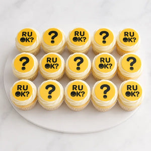 R U OK? Day Edible Cupcake Toppers 5cm – 15 Pre-Cut Icing Images