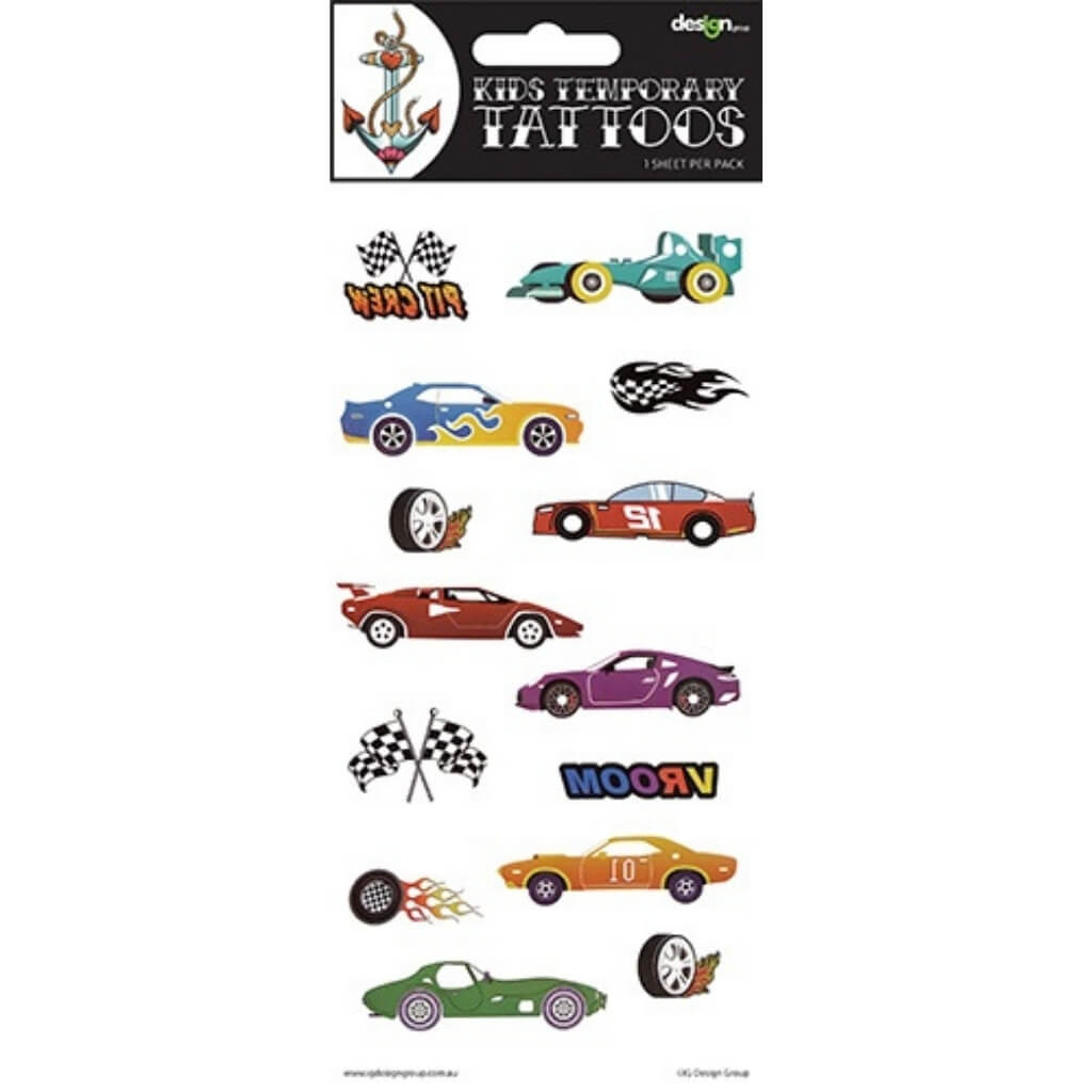 Race car temporary tattoos sheet for kids