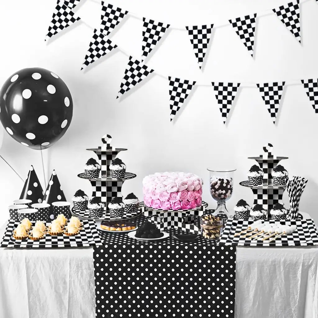 Checkered cake stand for car party