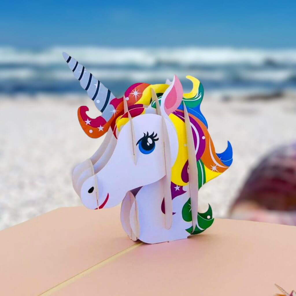 Handmade rainbow Unicorn Head Pop Up Card - Online Party Supplies