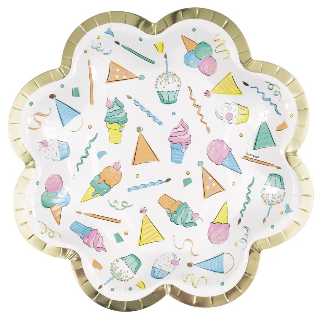 Rainbow Birthday Sweets Flower Shaped Paper Plates 22cm 8pk