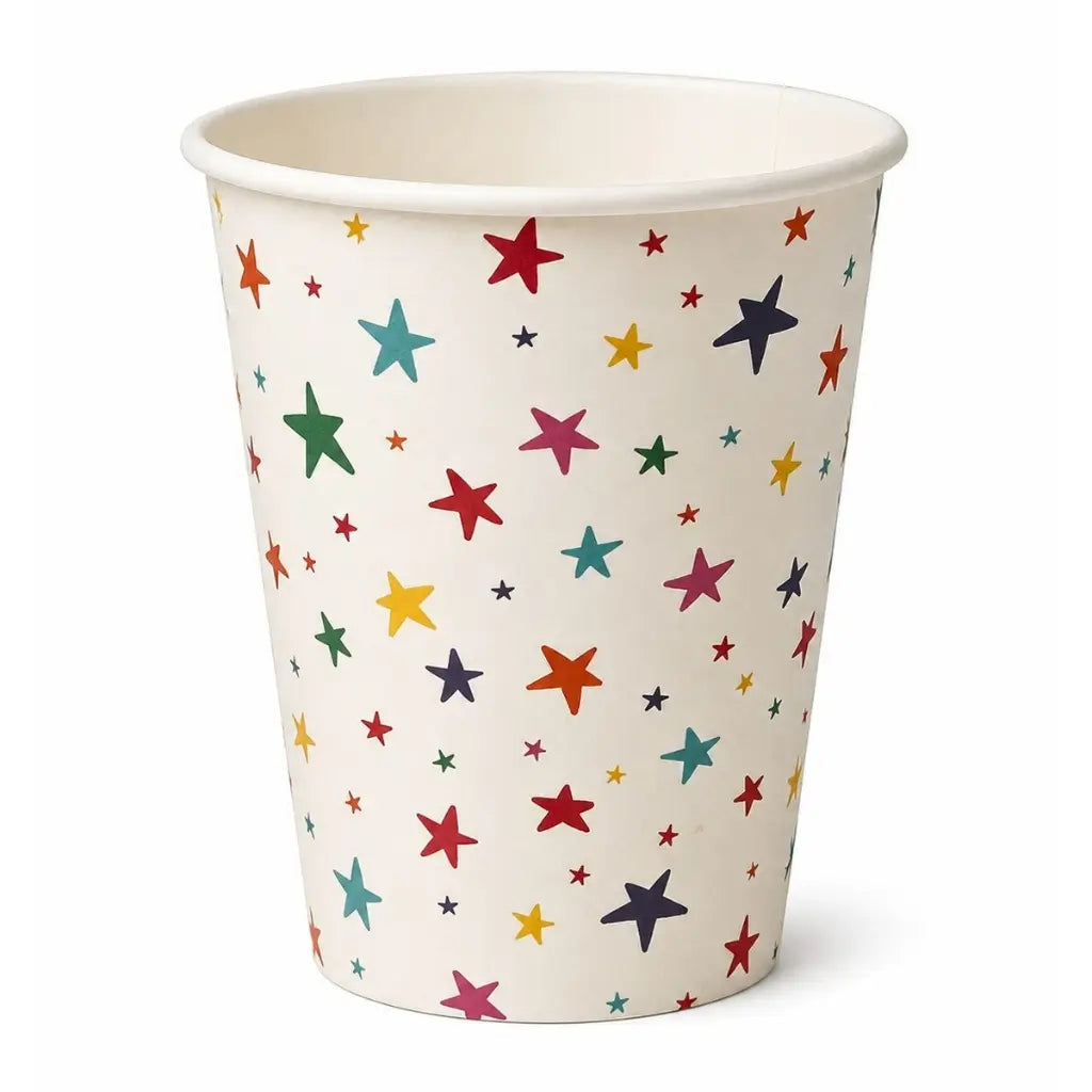 Colourful star birthday paper cups with a capacity of approximately 9oz