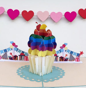 Handmade Online Party Supplies Rainbow Cupcake 3D Pop Up Birthday Greeting Card