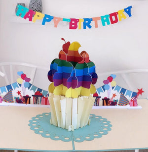 Handmade Online Party Supplies Rainbow Cupcake 3D Pop Up Birthday Card