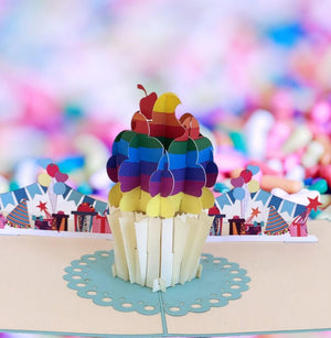 Handmade Online Party Supplies Rainbow Cupcake 3D Pop Up Birthday Card