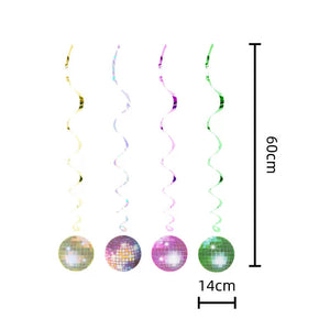 Rainbow Diso Ball Spiral Swirls 6pk Hanging decorations