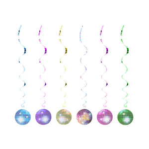 Rainbow Diso Ball Spiral Swirls 6pk Hanging decorations