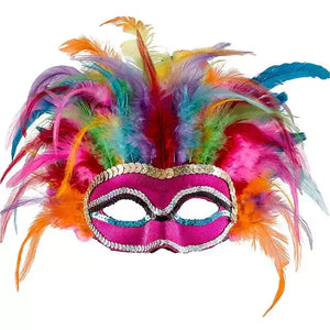 Rainbow Feather and Sequin Masquerade Mask