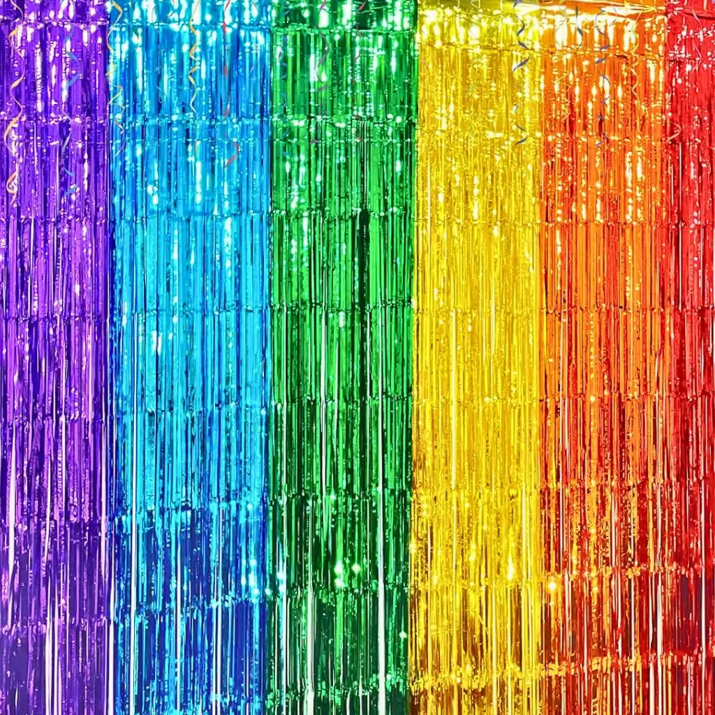 Vibrant Rainbow Tinsel Curtain 2m x 2m – Birthday & Celebration Decor