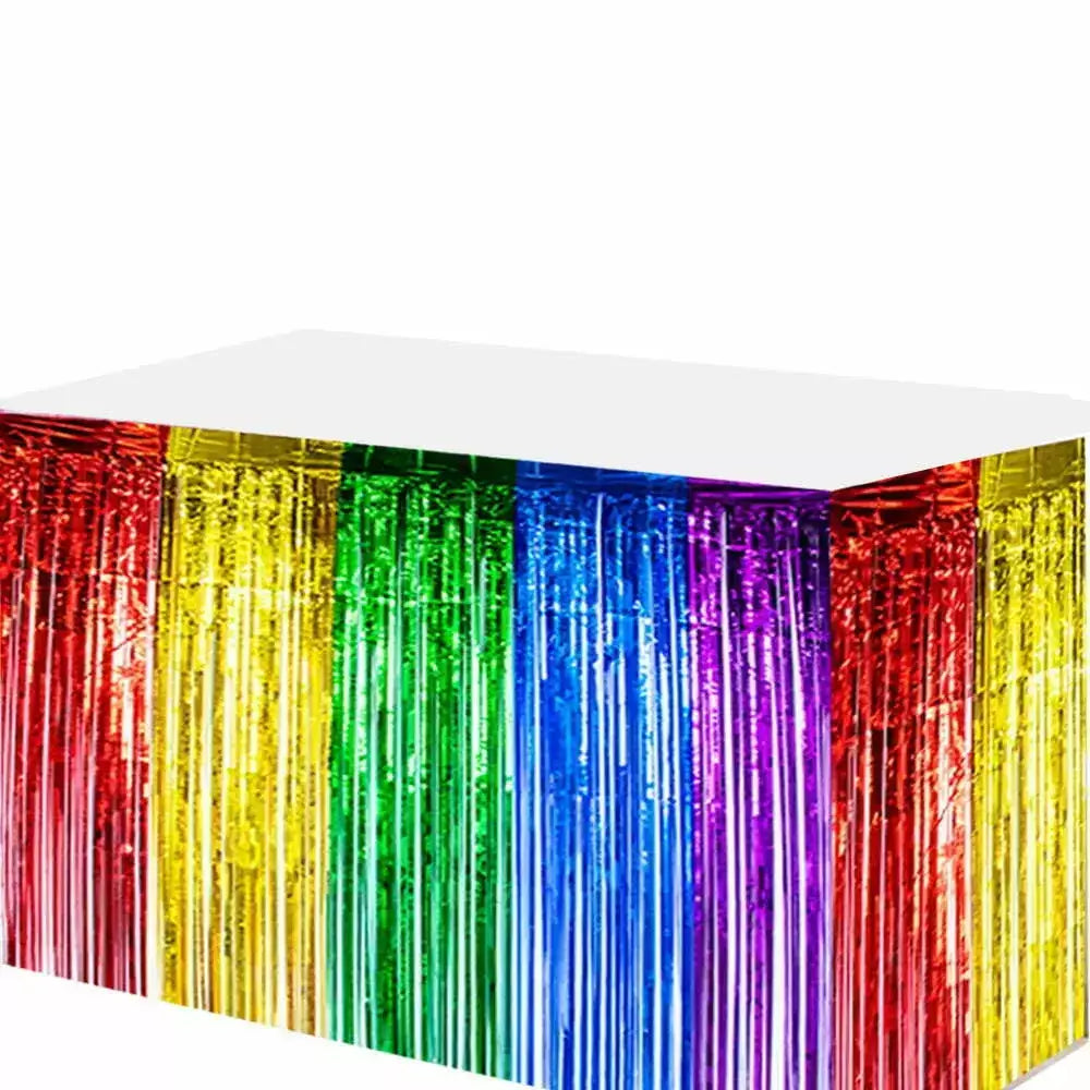 Rainbow Foil Fringe Table Skirt