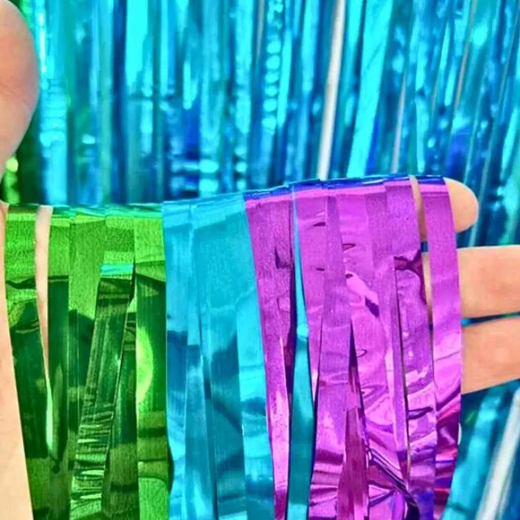 Rainbow Foil Tinsel Curtain 2m x 2m – Metallic Party Backdrop