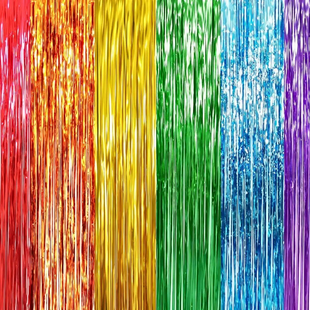 Rainbow Foil Tinsel Curtain 2m x 2m – Metallic Party Backdrop