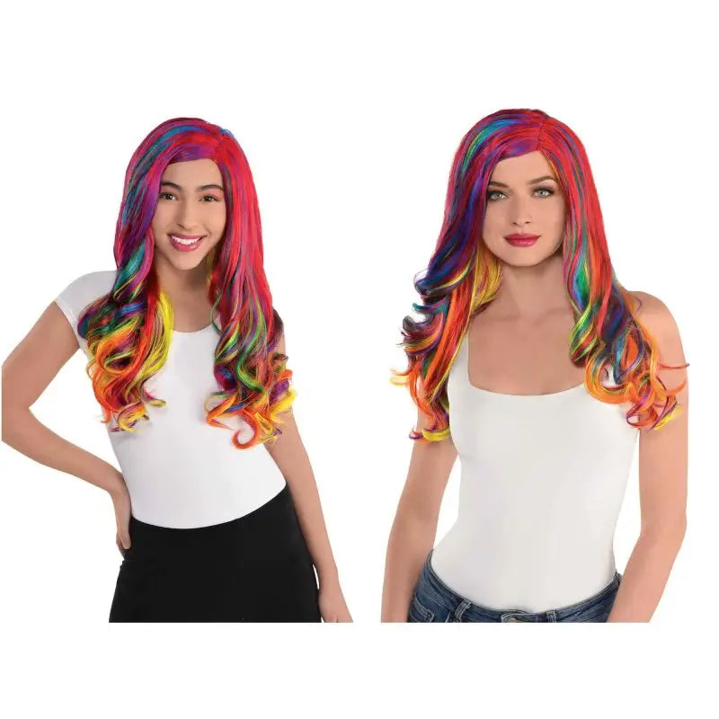 Rainbow Glam Wig Mardi Gras Clown Gay Pride Fancy Dress Costume Party