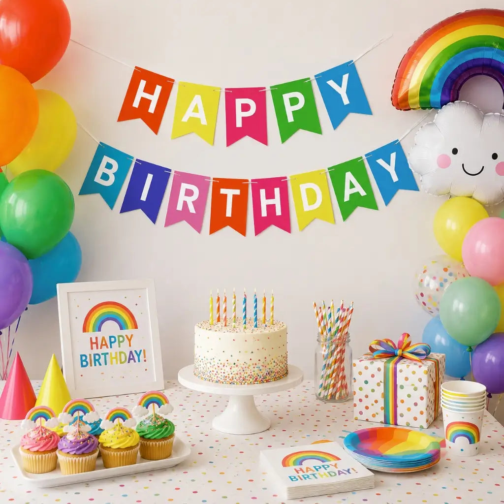Online Party Supplies Rainbow Happy Birthday Paper Banner Party Decorations