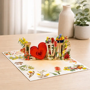 Rainbow Lorikeet LOVE Birds with Australian Native Flowers 3D Pop Up Greeting Card