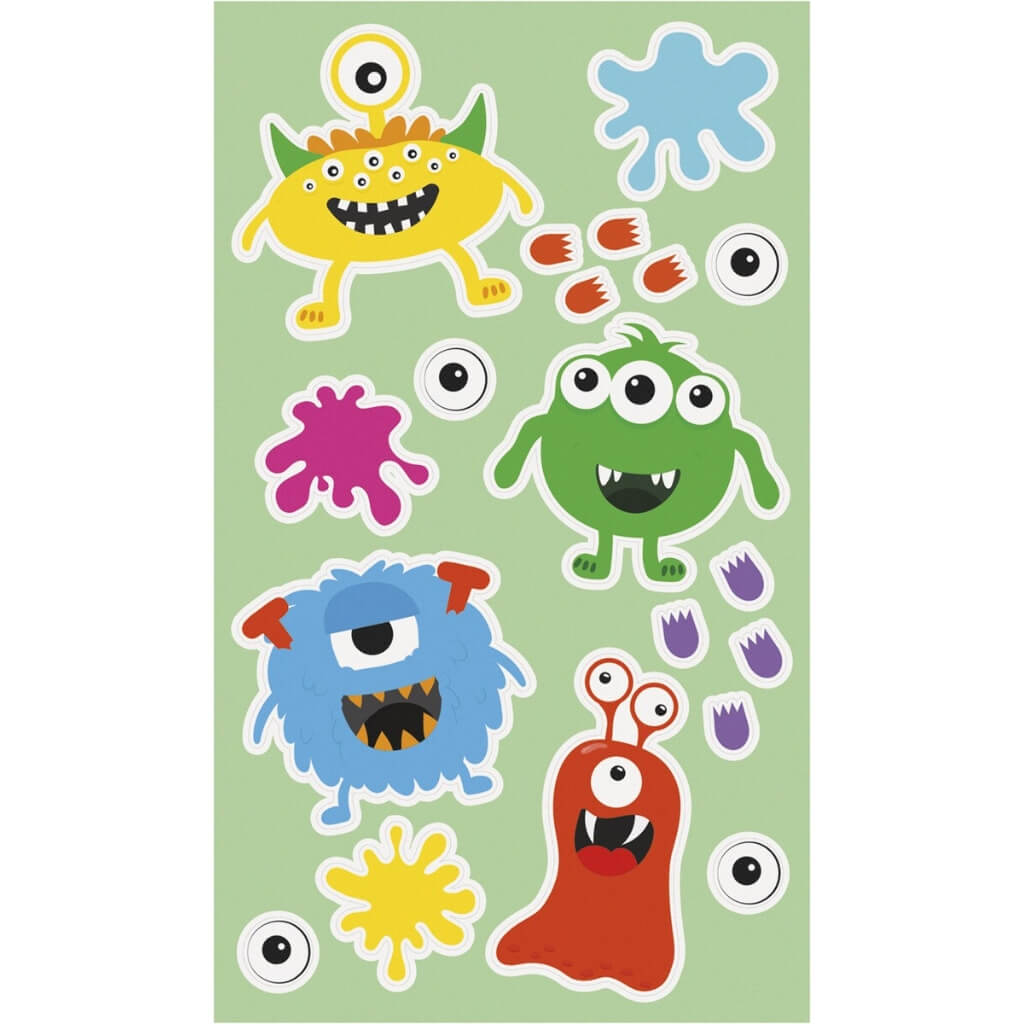 Rainbow Monster Sticker Sheets 4 pack kids birthday party favours
