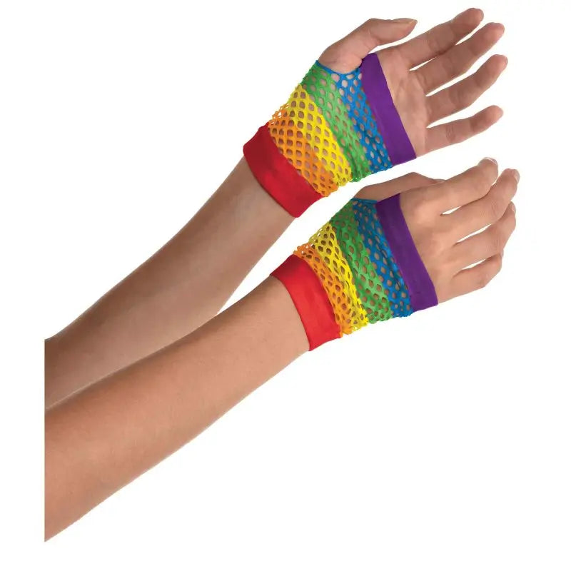 Rainbow Pride Short Fishnet Gloves