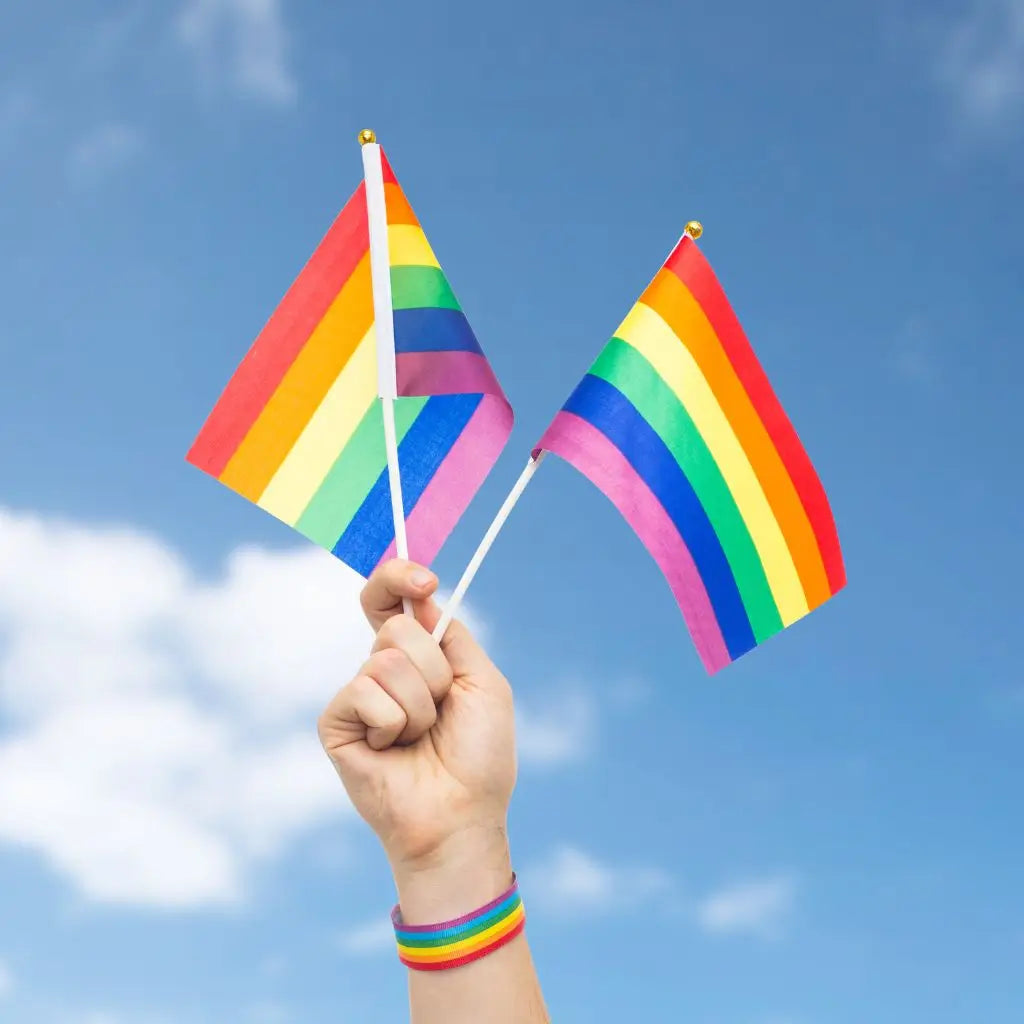 Rainbow Striped handheld mardi gras Handwaver Flag