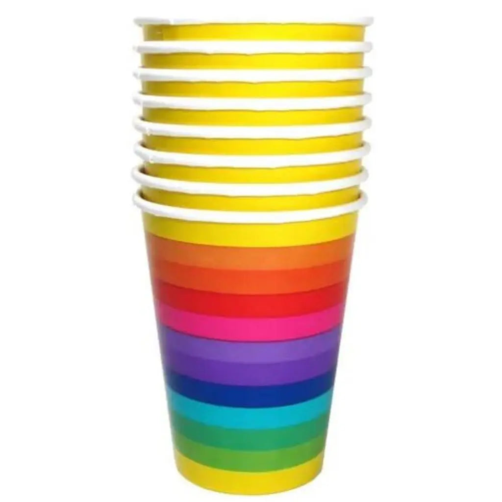 Rainbow Striped Paper Cups 354ml 8pk