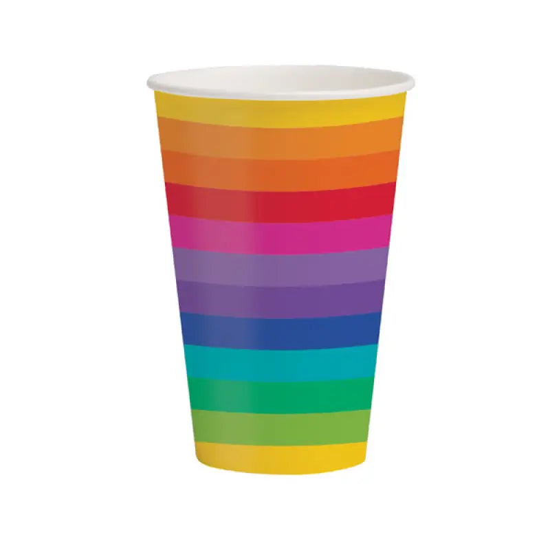 Rainbow Striped Paper Cups 354ml 8pk