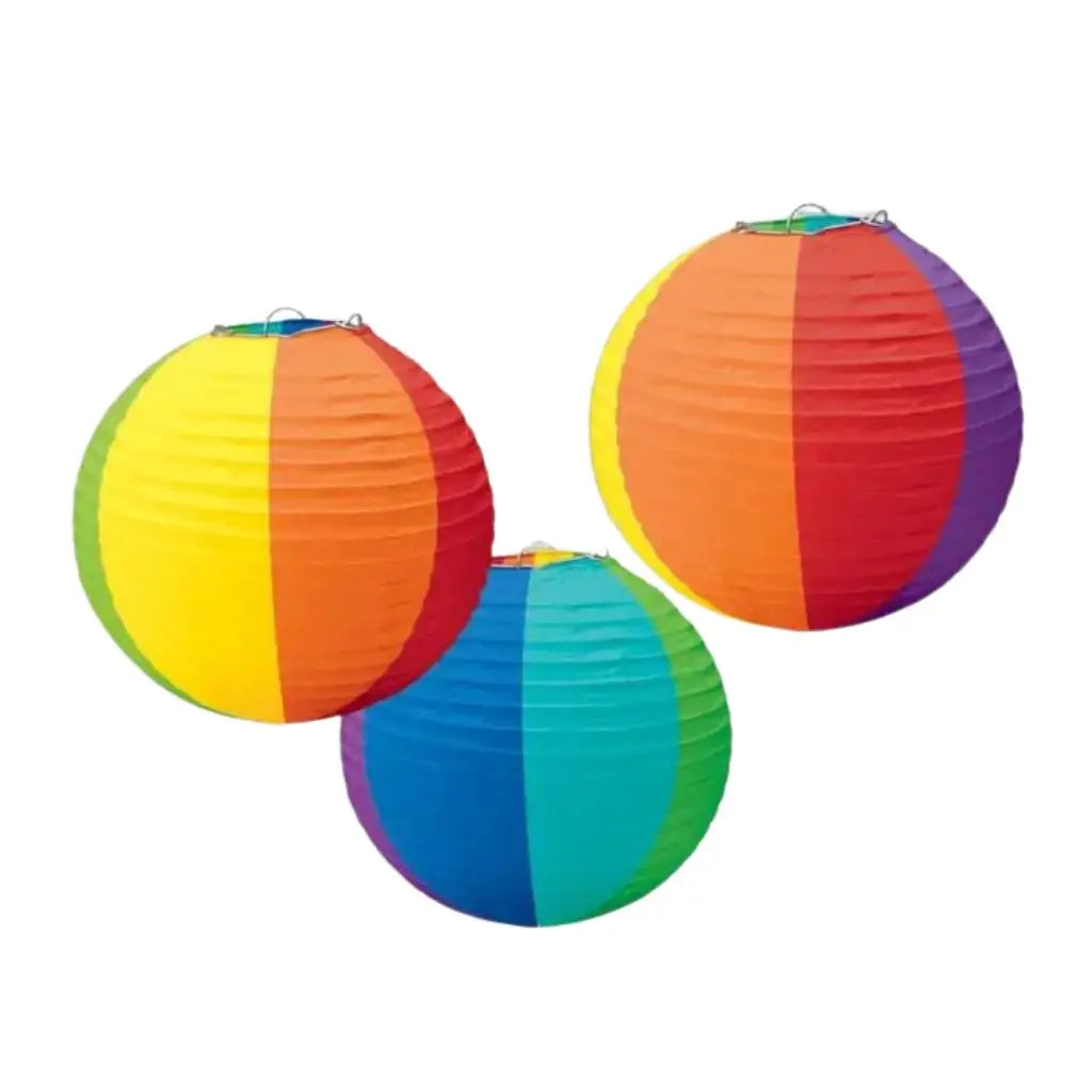 Rainbow Round Paper Lanterns 3pk