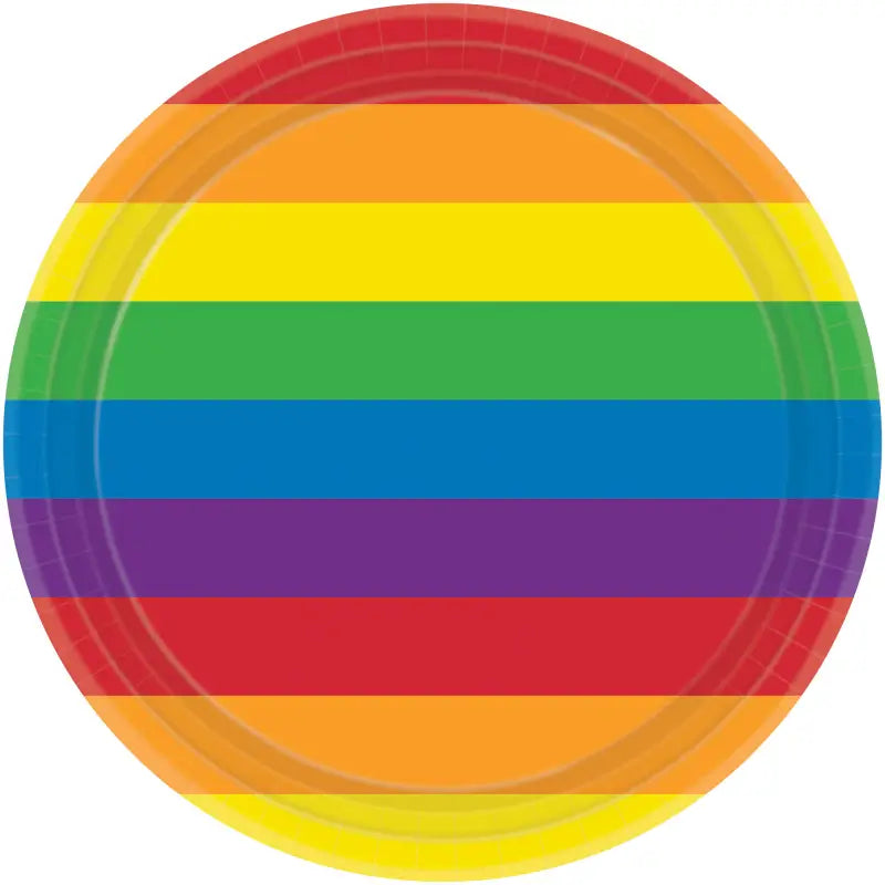 Rainbow Striped  Round Paper Plates 23cm 8pk