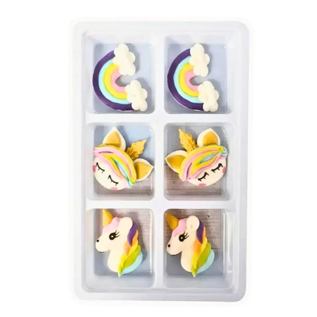 Pastel unicorn and rainbow sugar decorations for cakes and cupcakes