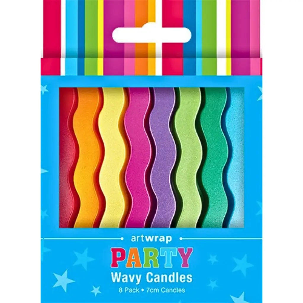colourful wave-shaped cake candles measuring approximately 7cm