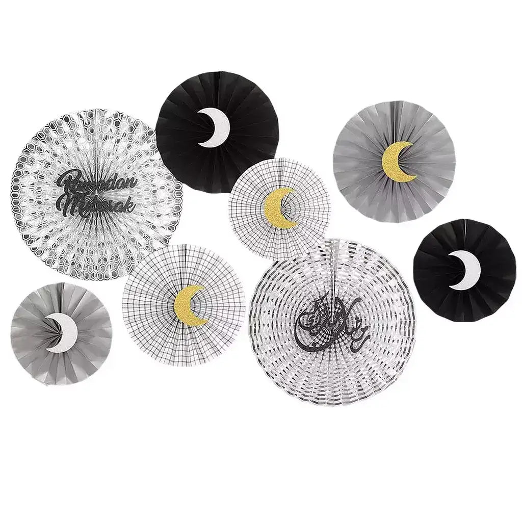 Ramadan Silver Paper Fan Set 8pk